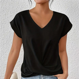 Verena – Drapierte Bluse mit V-Ausschnitt und kurzen Ärmeln für Damen