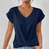Verena – Drapierte Bluse mit V-Ausschnitt und kurzen Ärmeln für Damen