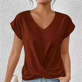 Verena – Drapierte Bluse mit V-Ausschnitt und kurzen Ärmeln für Damen