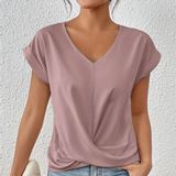 Verena – Drapierte Bluse mit V-Ausschnitt und kurzen Ärmeln für Damen