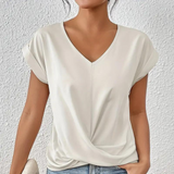 Verena – Drapierte Bluse mit V-Ausschnitt und kurzen Ärmeln für Damen