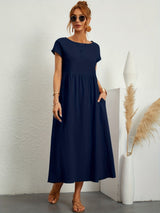 Karina – Elegantes fließendes Leinenkleid mit kurzen Ärmeln für Damen