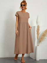 Karina – Elegantes fließendes Leinenkleid mit kurzen Ärmeln für Damen