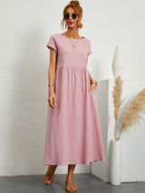 Karina – Elegantes fließendes Leinenkleid mit kurzen Ärmeln für Damen